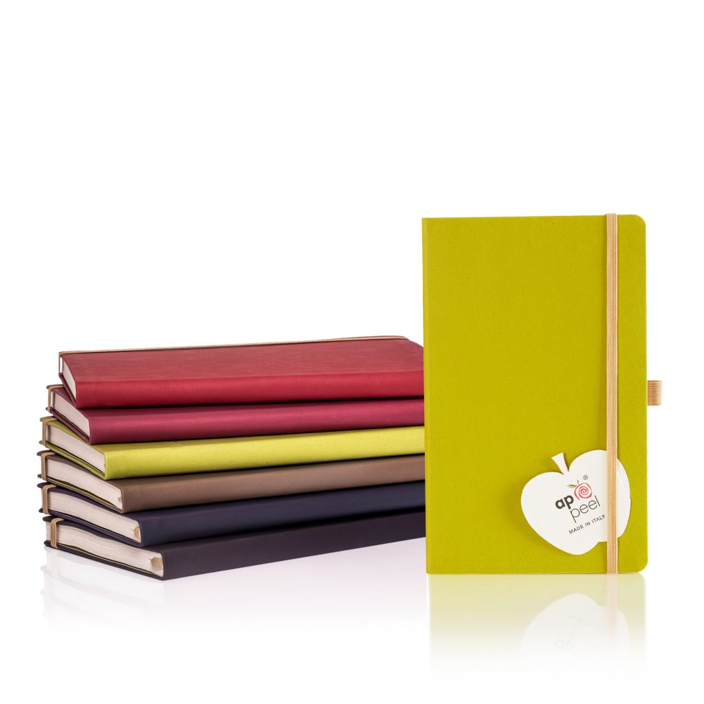 Range of notebooks made from apple peel