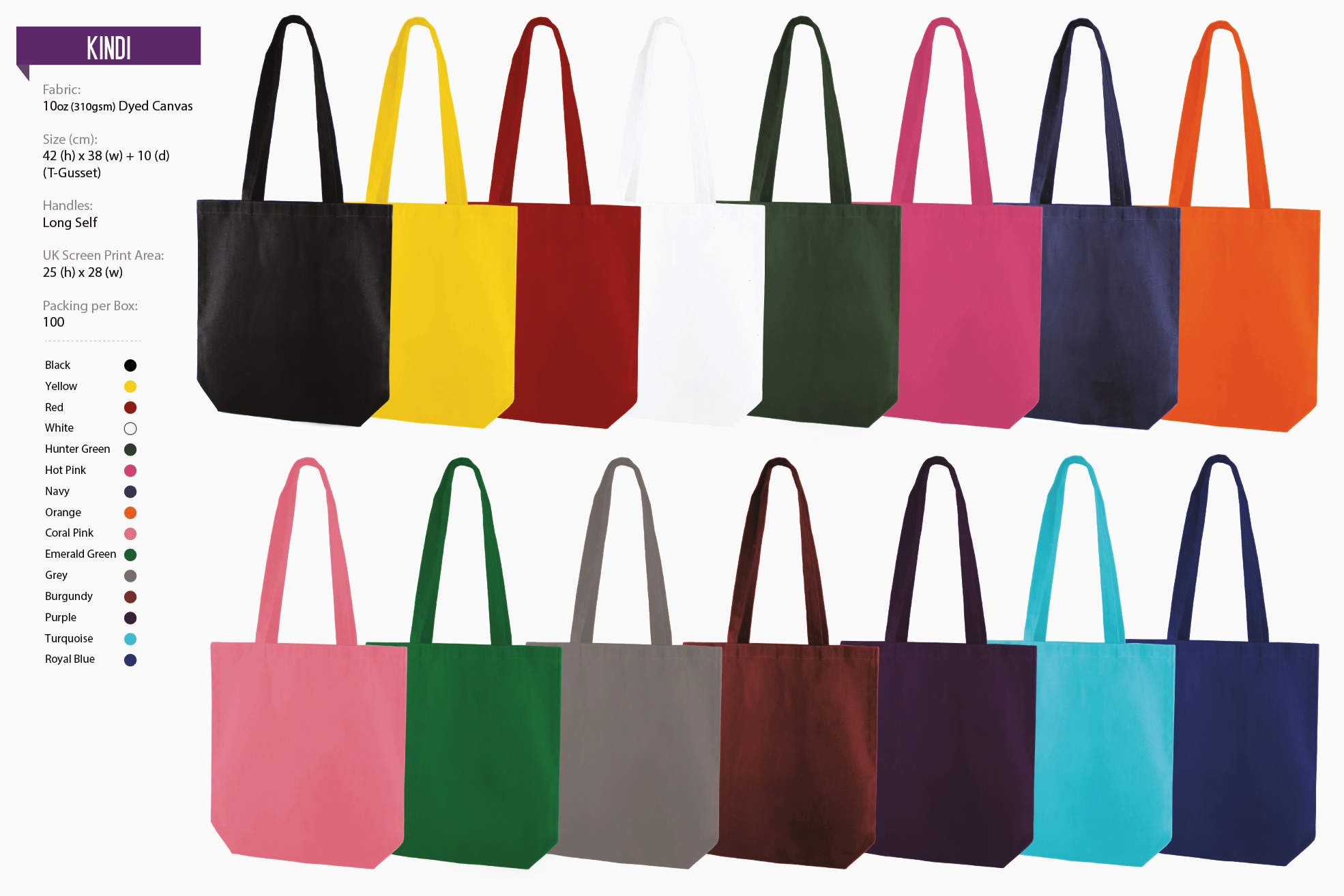 10oz canvas bags in many colours