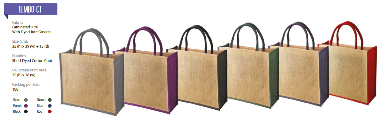 Jute bags range with coloured trims