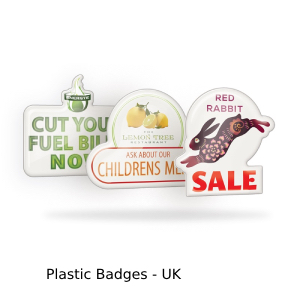 Range of plastic badges made in UK