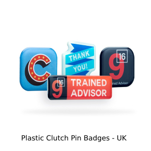 Range of plastic clutch pin badges - UK