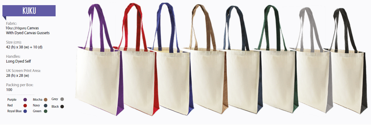 10oz canvas bags range with colour gussets