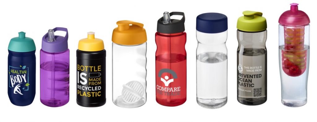 Set of 8 sport bottles showing range of options available