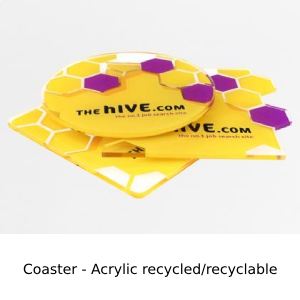 Coasters in acrylic that is recycled / recyclable