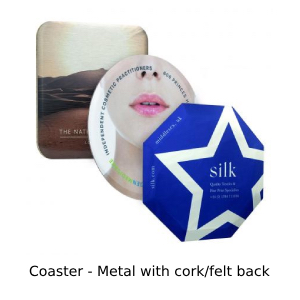 3 metal coasters with cork or felt backs