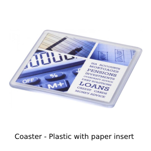 Coaster in plastic with paper insert