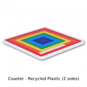 Coaster in recycled plastic that can be printed both sides