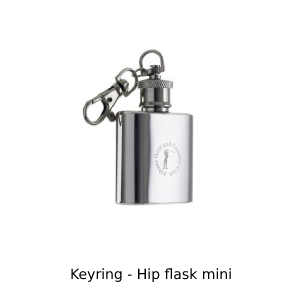 Photo of mini metal hip flask keyring with engraving to front