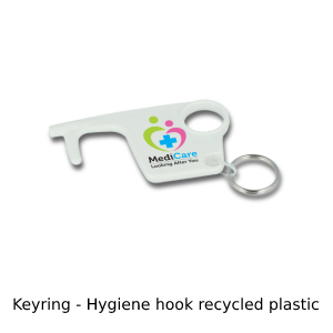 Photo of white Hygiene hook keyring in recycled plastic