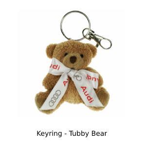 Photo of tubby bear keyring with printed white bow