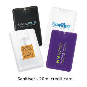 Photo of 4 different coloured credit card shaped sanitisers