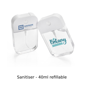 Photo of two clear 40ml refillable hand sanitisers