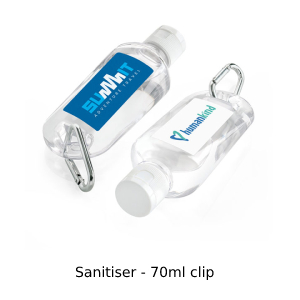 Photo of two 70ml clip hand sanitisers