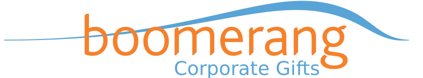 Boomerang Corporate Gifts Logo in orange and blue with transparent background.